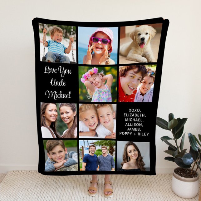 Uncle 10 Photo Collage Black Fleece Blanket (Creator Uploaded)