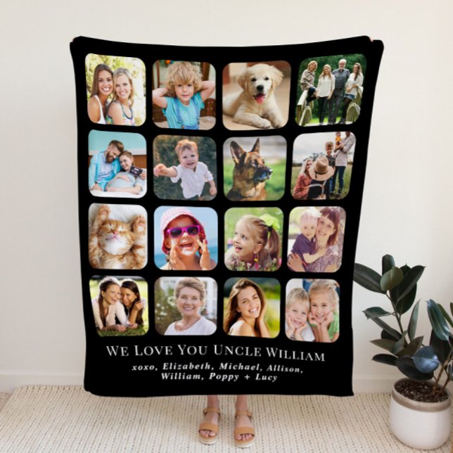Uncle 16 Photo Collage Black Sherpa Blanket (Creator Uploaded)