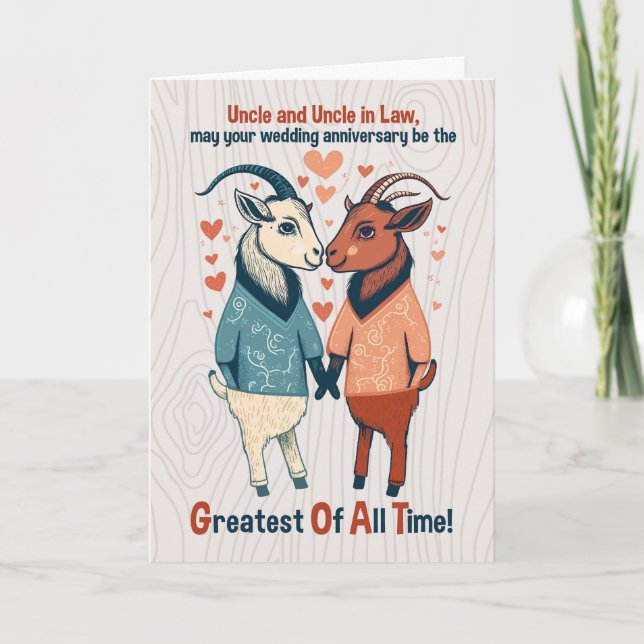 Uncle and Husband Goats Gay Wedding Anniversary Card (Front)