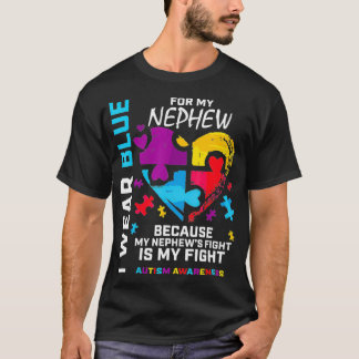 Uncle Aunt Heart I Wear Blue For My Nephew Autism  T-Shirt
