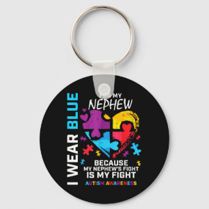 Uncle Aunt Heart Wear Blue For Nephew Au Awareness Keychain