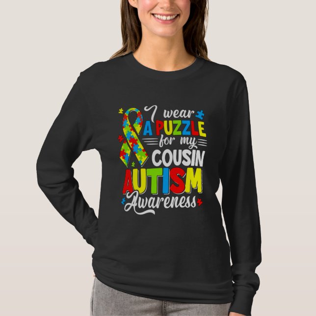 Uncle Autism Wear Puzzle Cousin Awareness T-Shirt (Front)