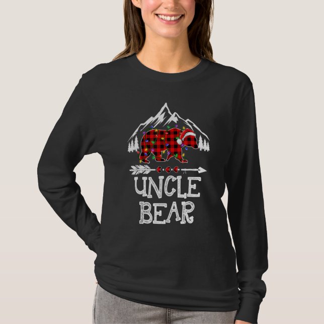 Uncle Bear Buffalo Plaid Matching Family Christmas T-Shirt (Front)