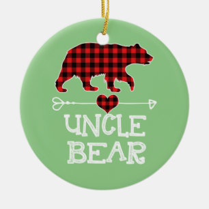Uncle Bear Christmas Pajama Red Plaid Buffalo Ceramic Ornament
