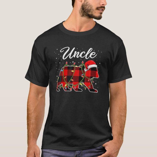 Uncle Bear Red Buffalo Plaid Bonus Mom Bear Pajama T-Shirt (Front)