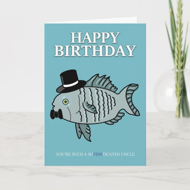 Uncle Birthday Fish Pun Joke Card (Front)
