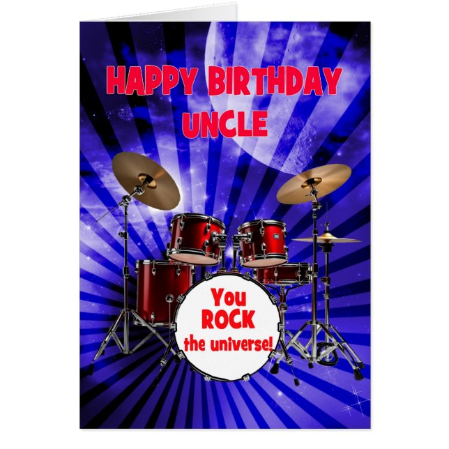 Uncle Birthday You Rock Drums Cards (Front)