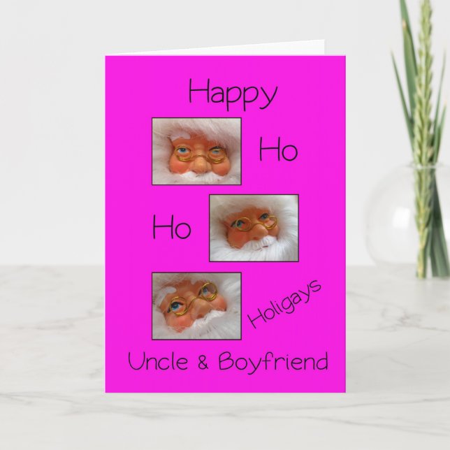 uncle & boyfriend happy ho ho holigays gay x-mas c holiday card (Front)