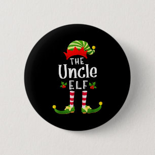 Uncle Christmas Elf Matching Pajama X-mas Party Button