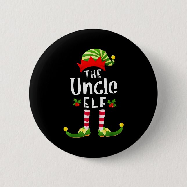 Uncle Christmas Elf Matching Pajama X-mas Party  Button (Front)