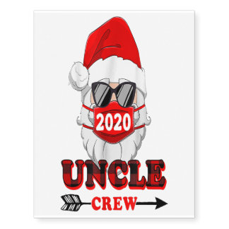 Uncle Crew Red Plaid Santa With FaceMask Christmas Temporary Tattoos