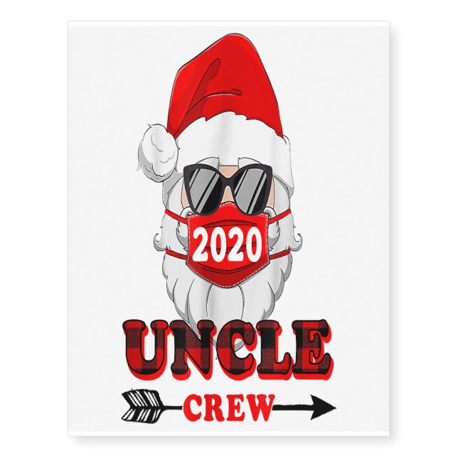 Uncle Crew Red Plaid Santa With FaceMask Christmas Temporary Tattoos (Front)
