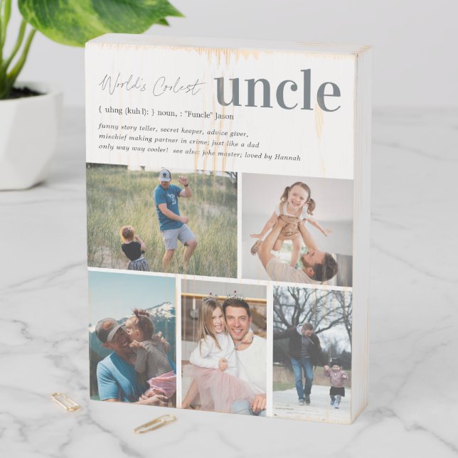 Uncle Definition | 5 Photo Personalized Wooden Box Sign (In Situ Vertical)