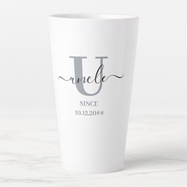 Uncle Elegant Script Letter U Monogram Storm Blue Latte Mug (Front)