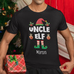 Uncle elf family matching christmas outfit name T-Shirt<br><div class="desc">Get into the holiday spirit with this fun Uncle elf t-shirt which is part of a matching family elf outfit collection containing gifts for any member of the family. Perfect for any Christmas family reunion, this t-shirt features a cute elf hat and fun legs, with the caption "Uncle elf" in...</div>