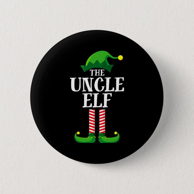 Uncle Elf Matching Family Christmas Party Pajama  Button (Front)