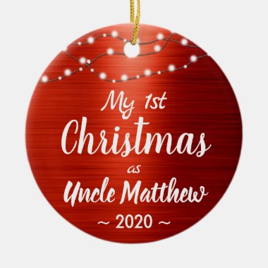 Uncle First Christmas String Lights Name Photo Ceramic Ornament