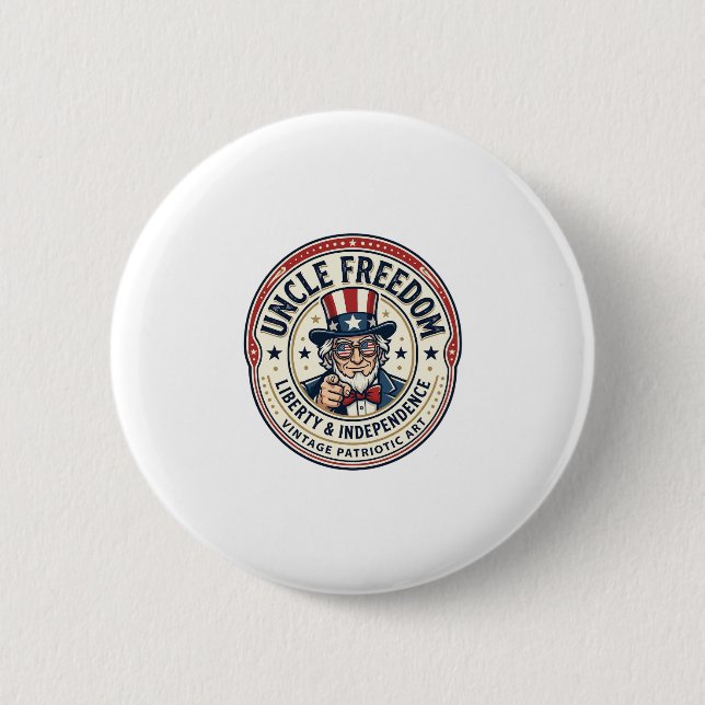 Uncle Freedom Patriotic Uncle Sam Founding Charact Button (Front)