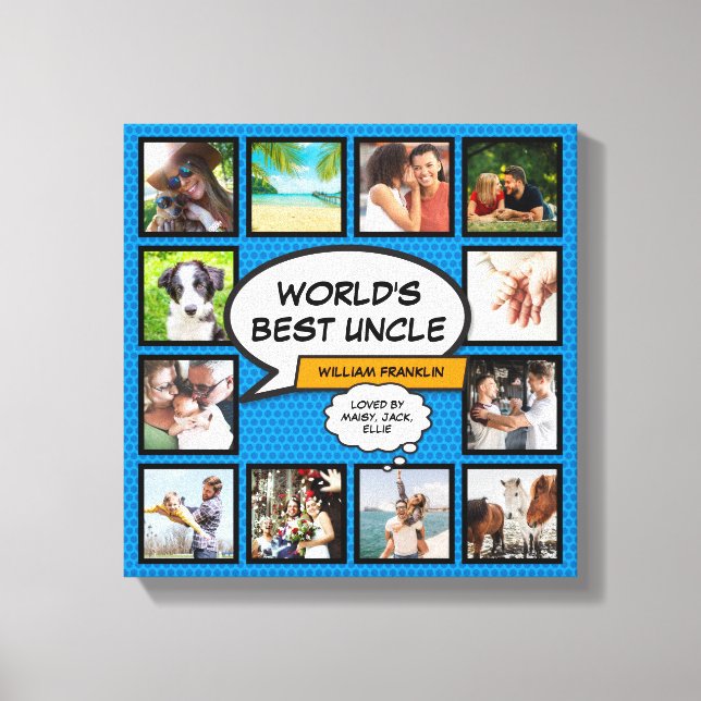 Uncle Fun Cool Comic Book Blue Photo Collage Canvas Print (Front)