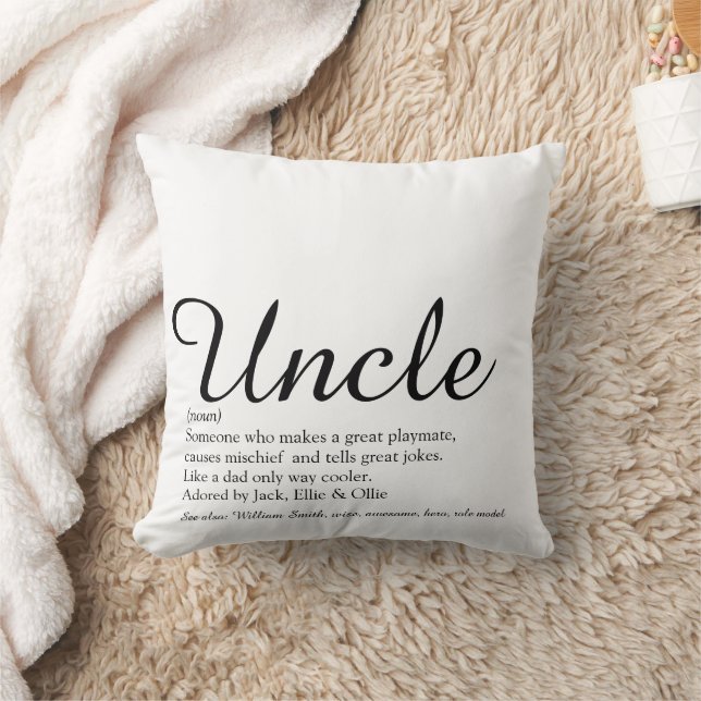 Uncle Fun Cool Elegant Script Black and White Throw Pillow (Blanket)