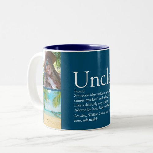 Uncle Funcle Definition 4 Photo Collage Blue Two_Tone Coffee Mug