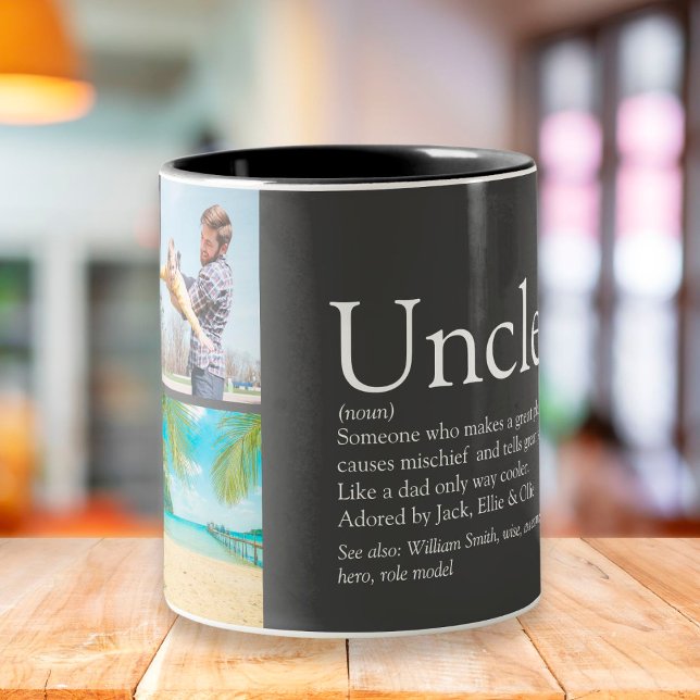 Uncle Funcle Definition 4 Photo Collage Gray Two-Tone Coffee Mug (Creator Uploaded)