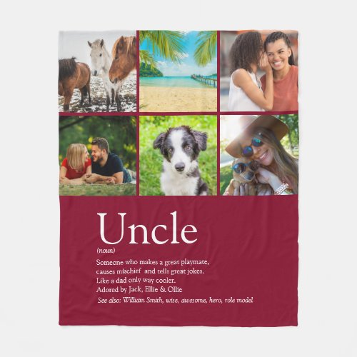 Uncle Funcle Definition Fun 6 Photo Burgundy Fleece Blanket
