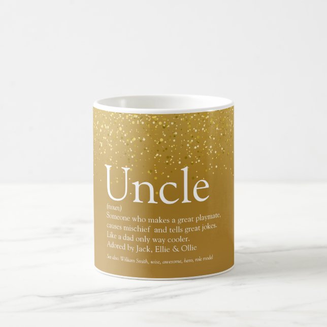 Uncle Funcle Definition Modern Fun Gold Glitter Coffee Mug (Center)