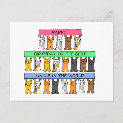 Uncle Happy Birthday Cartoon Cats Postcard