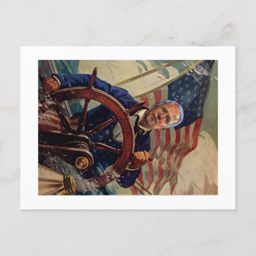 Uncle Joe pilots the Ship of State Holiday Postcard