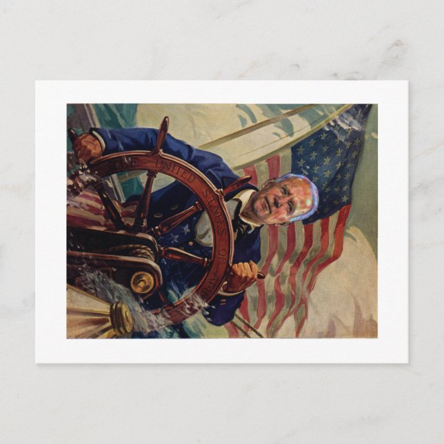 Uncle Joe pilots the Ship of State Holiday Postcard (Front)