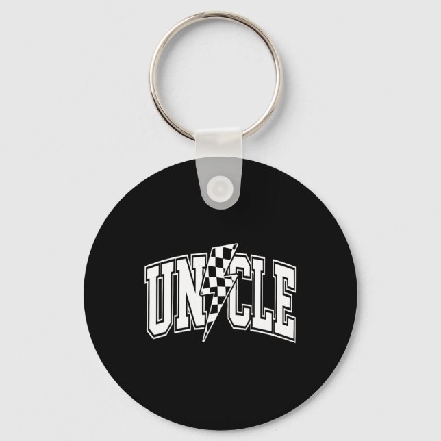 Uncle Lightning Bolt Checkered Varsity Dad Uncle F Keychain (Front)