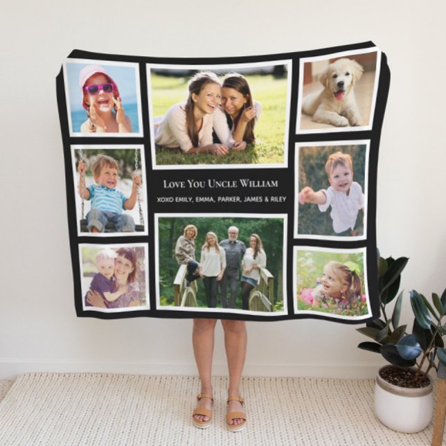 Uncle Love You Photo Collage Fleece Blanket (Creator Uploaded)