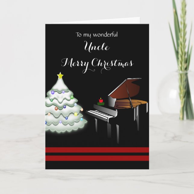 Uncle / Merry Christmas - Piano and White Tree Holiday Card (Front)