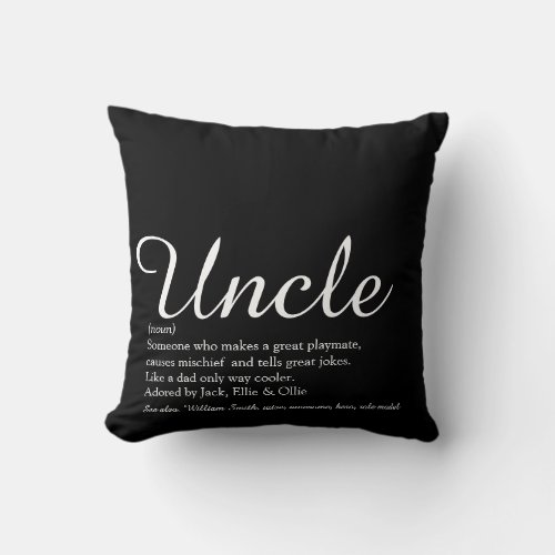 Uncle Modern Fun Elegant Script Black and White Throw Pillow