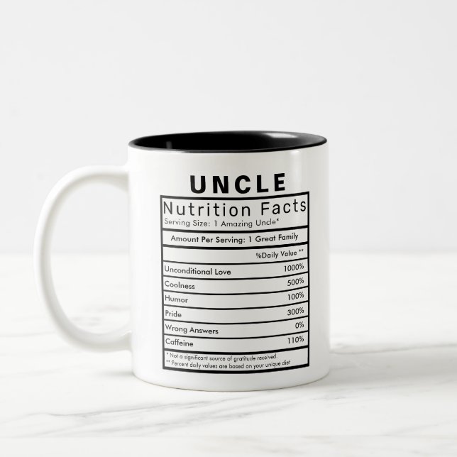 Uncle Nutrition Facts Statistics Funny Two-Tone Coffee Mug (Left)