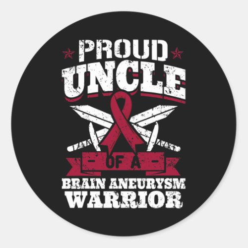 Uncle Of A Brain Aneurysm Warrior Awareness Ribbon Classic Round Sticker