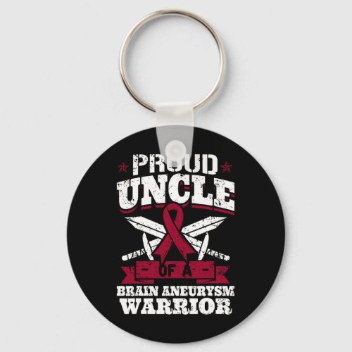 Uncle Of A Brain Aneurysm Warrior Awareness Ribbon Keychain