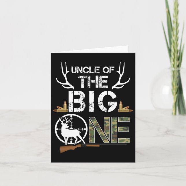 Uncle Of The Big One Birthday Boy Deer Hunter Camo Card (Front)