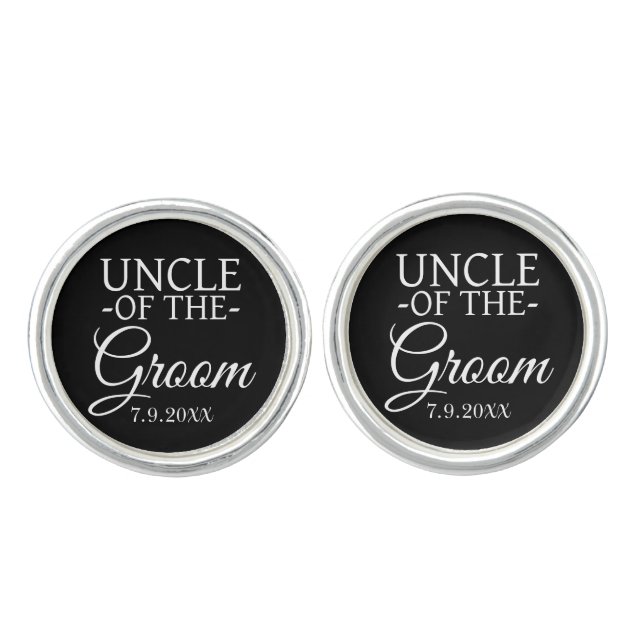 Uncle of the Groom Personalized Wedding Date Cufflinks (Front)