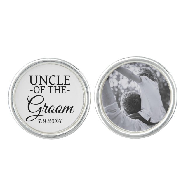 Uncle of the Groom Personalized Wedding Photo Cufflinks (Front)