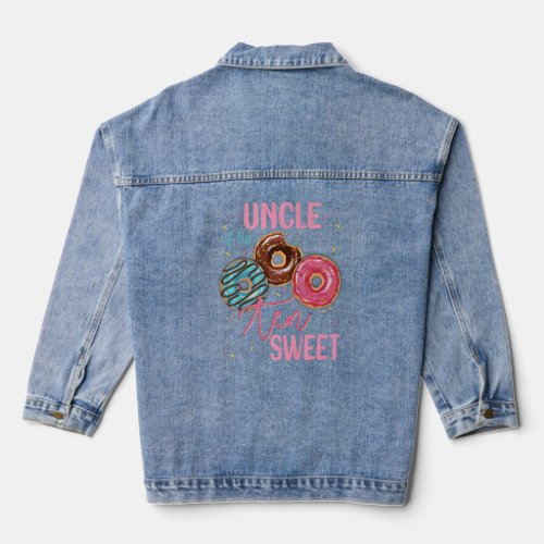 Uncle Of The Sweet Ten 10th Donut Birthday Party T Denim Jacket