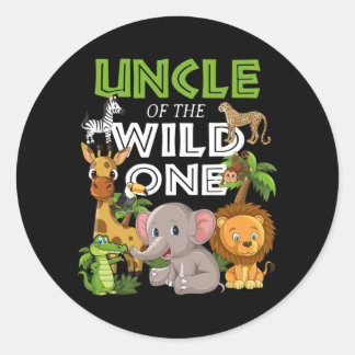 Uncle of the Wild One Zoo Birthday Safari Jungle Classic Round Sticker