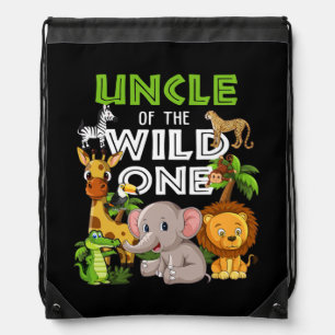 Uncle of the Wild One Zoo Birthday Safari Jungle Drawstring Bag