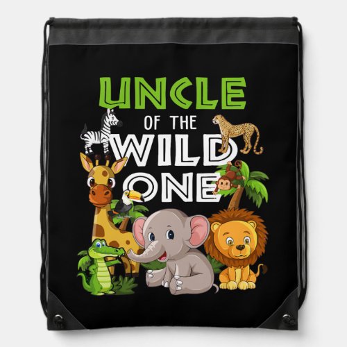 Uncle of the Wild One Zoo Birthday Safari Jungle Drawstring Bag