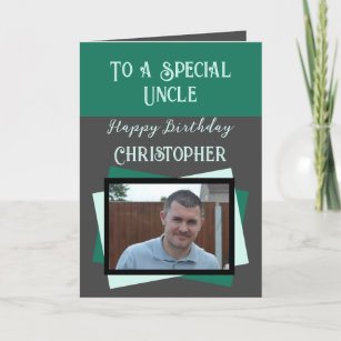 Uncle photo name grey green birthday card