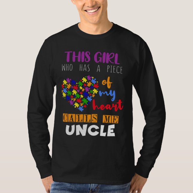 Uncle Piece Girl Puzzle Autism Awareness T-Shirt (Front)