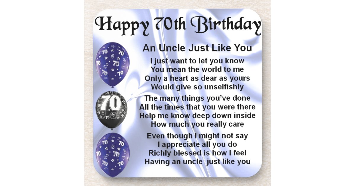 Uncle Poem - 70th Birthday Coaster | Zazzle