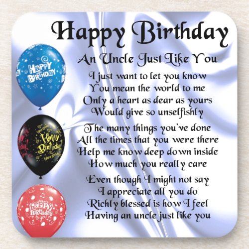 Uncle Poem _ Happy Birthday Drink Coaster