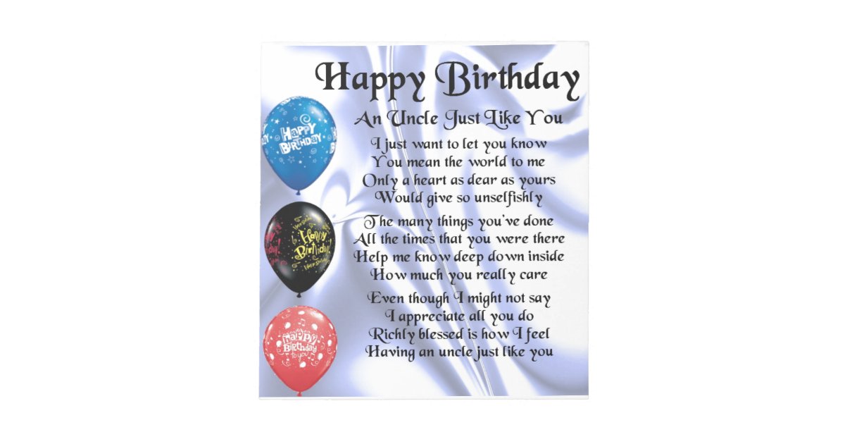 Uncle Poem - Happy Birthday Notepad 